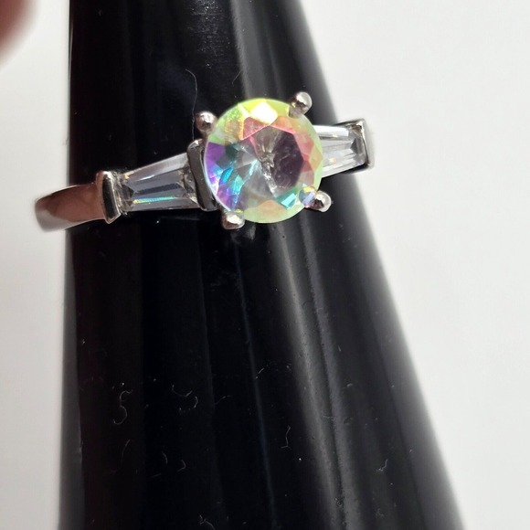 AB Rhinestone Ring 925 Silver Plated Size 8 Womens‎ Fashion Jewelry - Picture 5 of 7